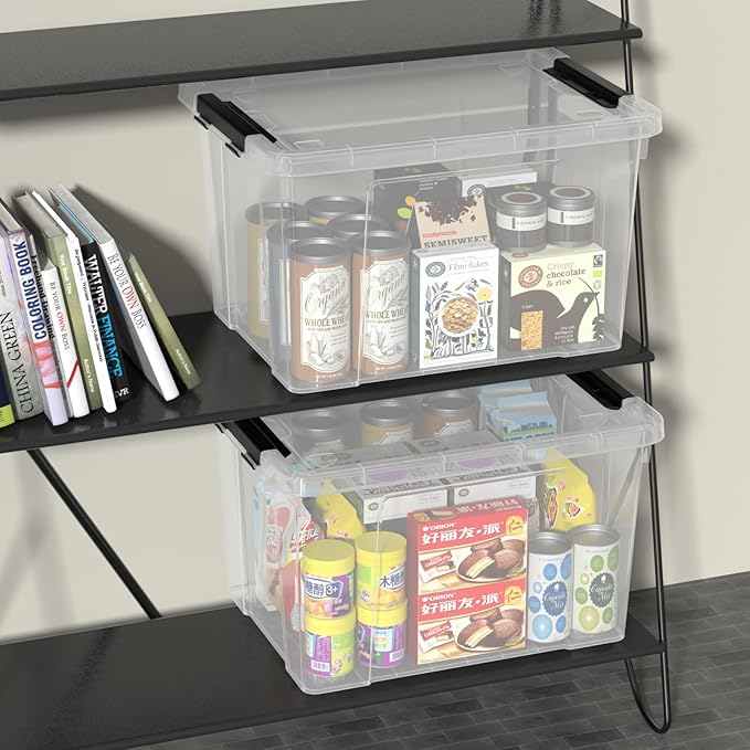 Aninhao 50 Quart Clear Latching Storage Box Bins, 4 Packs, Large Plastic Storage Boxes with Wheels