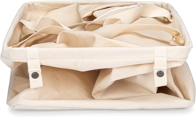 Full Circle Loads of Fun Collapsible Hamper – Laundry Basket for Dirty Clothes & Towels– Tall Standing Organic Cotton Laundry Bag with Long Handles - Ideal for Bathroom, Bedroom or Kids’ Room, Natural Large