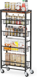 Slim Rolling Cart Kitchen Utility Cart, Narrow Kitchen Cabinet with 4 Pull-Out Baskets - Versatile Rolling Storage Cart for Spices, Pantry & Bathroom Organization (Dark Black)