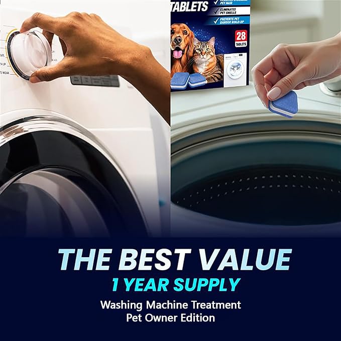 Washing Machine Cleaner Pro Tablets for Pet Owners - 56 Pack, Front & Top Load Washer Deep Cleaning, Septic Tank Safe, HE Support, Remove Stubborn Pet Hair, Eliminates Smells, Prevents Dander Build-up