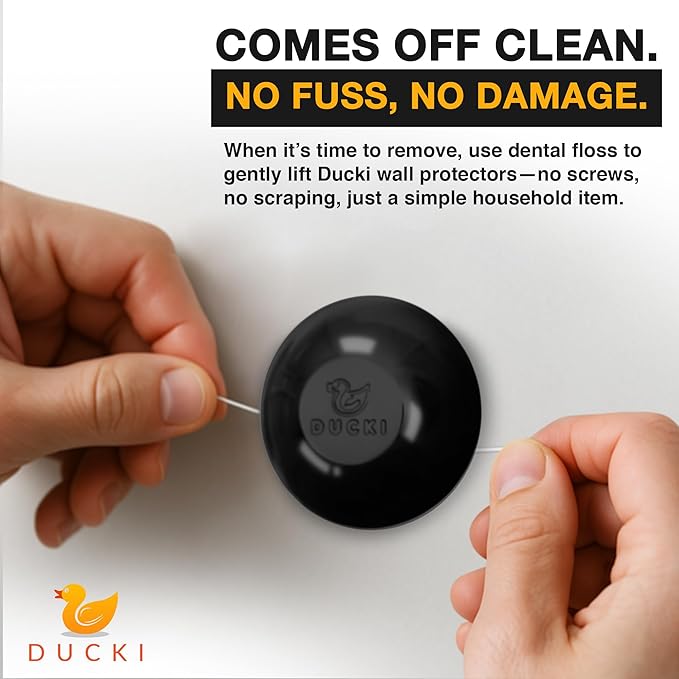 Ducki Wall Protectors - 4 Black Pearl- Self Adhesive, Reusable Solution for Stopping Wall Damage & Noise from Doors,Refrigerator & More in Your Home or Office -Durable, Shock Absorbent & Discreet