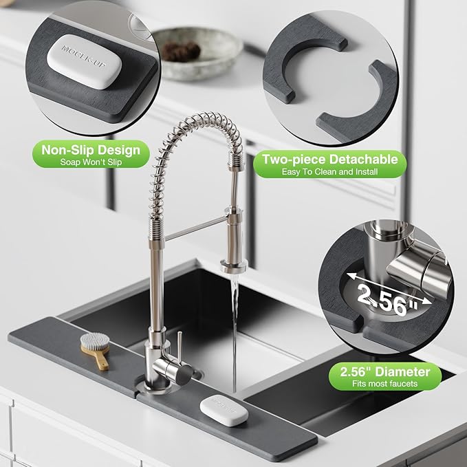 23.6" x 4" Stone Faucet Mat for Kitchen Sink, Quick Drying Diatomite Sink Tray, Faucet Sink Splash Guard for Prevents Moisture Buildup (Dark Gray)