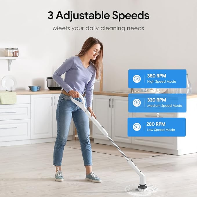 Sorpci Electric Spin Scrubber, 2025 New Cordless Cleaning Brush, Shower Cleaning Brush with 7 Replaceable Brush Heads, Power Scrubber 3 Adjustable Speeds, Detachable Long Handle & IPX7 Waterproof