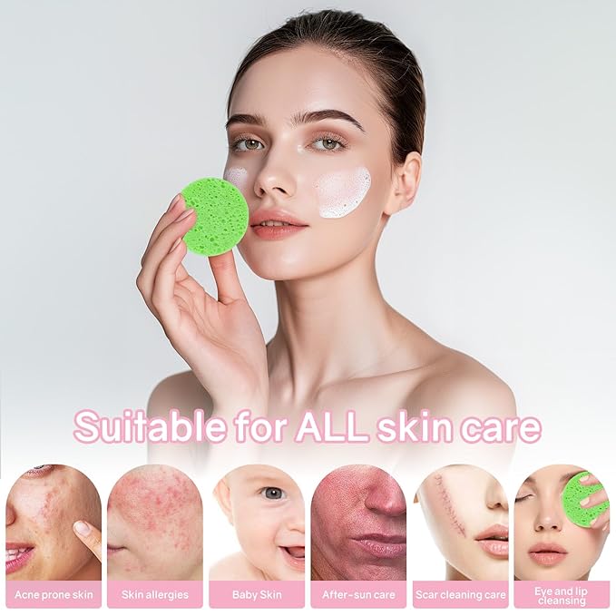 50-Count Compressed Facial Sponges,100% Natural Cellulose Cosmetic Make Up Sponges for Face Daily Facial Cleansing,Exfoliating,Makeup Removal(Multicolor)