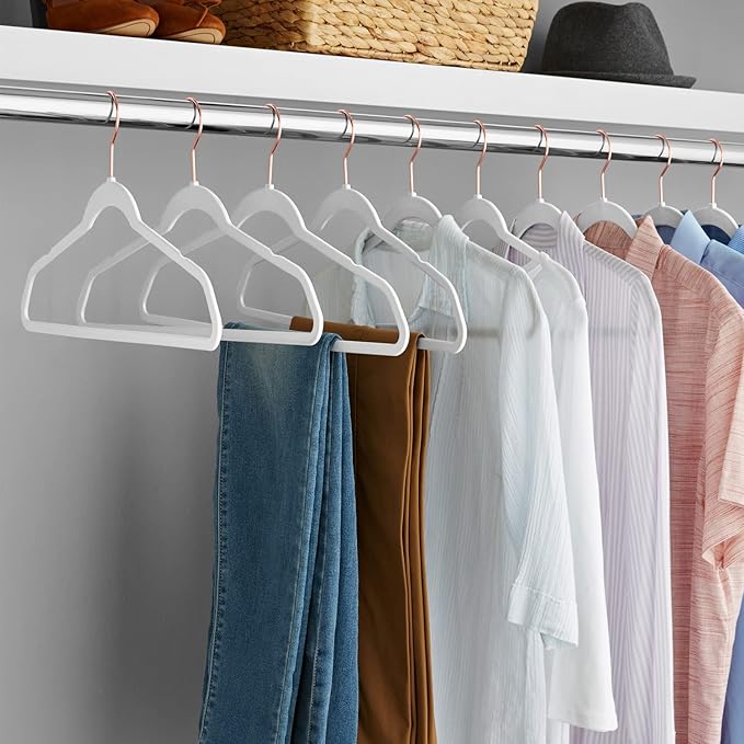 Velvet Clothes Hangers (50 Pack) Heavy Duty Durable Suit Hanger Vibrant Color Hangers Lightweight Space Saving Coat Hangers for Closet -White/Rosegold