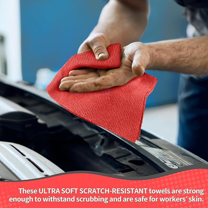 HOMERHYME Microfiber Cleaning Cloth, 200 Pack Red Cleaning Rags Microfiber Towel Bulk Absorbent Lint-Free Wash Cloths, All-Purpose Towels for Cars, Shop, Automotive, Garage, Home & Kitchen