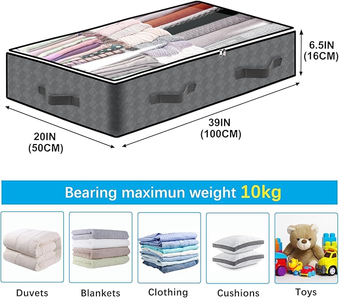 2 Pack Under Bed Storage, 90L Collapsible Closet Containers Organizers and Under Bed Storage Bins, Underbed Storage Bags for Wrapping Paper, Blanket, Towels, Clothes, Comforter, Sweaters, Linen Sheets