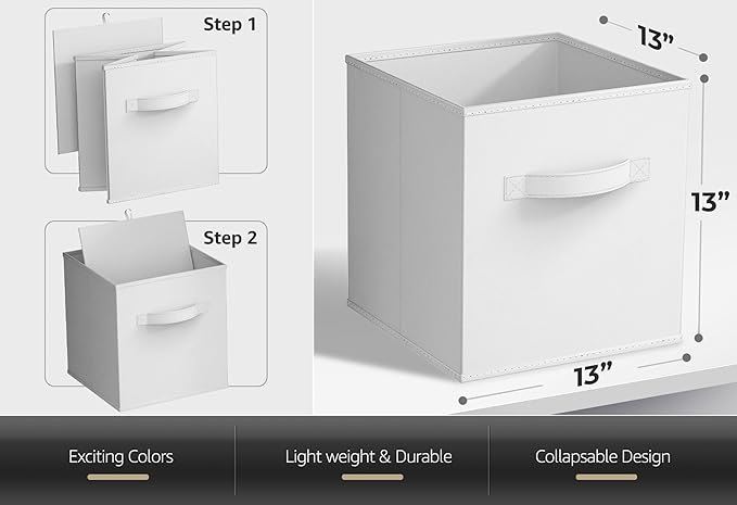 Sorbus Fabric Storage Cubes - 6 Foldable Storage Bins for Organizing Pantry, Cubbies, Toy Box - Clothes Storage & Closet Organizer - 13 Inch Collapsible Cube Baskets for Shelves with Handle