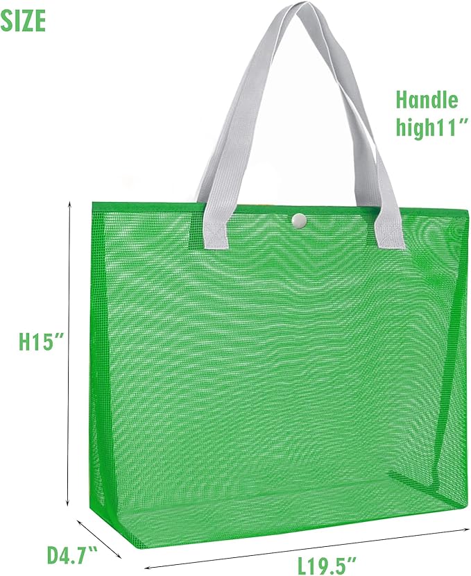 2Pack Large lightweight Simple Mesh Beach Tote Bag With snap Button Reusable Pool Bag for Outdoor Travel Shopping Gym