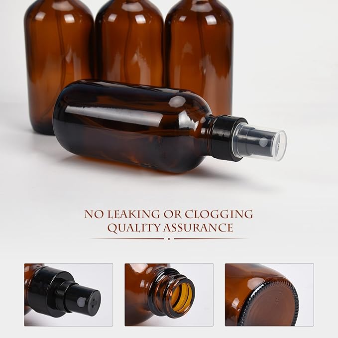 ULG Amber Glass Spray Bottles 4oz Brown Glass Bottle Fine Mist Sprayers Empty Spray Atomizer Including Waterproof DIY Labels 16 Piece