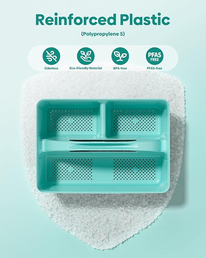 MLIKLU 4 Pack Portable Shower Caddy, Integrated Handle, Reinforced Plastic, Quick-Dry Ventilation Holes, Multi-purpose Storage Basket for Home, Dorm and Bathroom, Kitchen, Under Sink Storage, Cyan