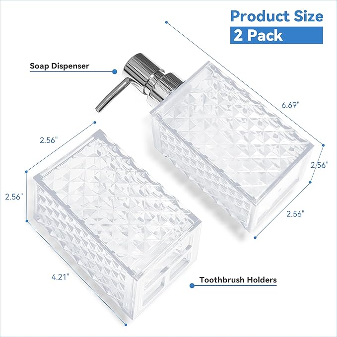2PCS White Bathroom Accessories. Contain Soap Dispenser and Toothbrush Holder Set. Boho Bathroom Set for Blue Bathroom Décor