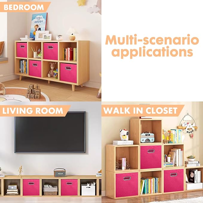 ShellKingdom Storage Bins, Foldable Fabric Storage Cubes And Cloth Storage Organizer Drawer with Metal Handle For Closet And Toys Storage, 11 X 10.5 X 10.5 INCH, 2 Pack (Fuchsia)