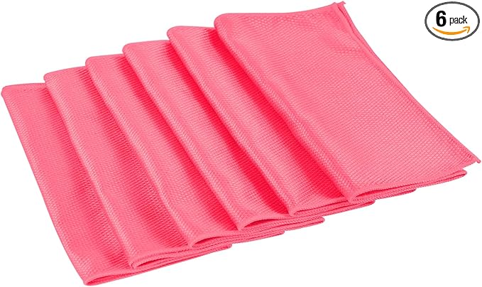 6PCS Microfiber Glass Cleaning Cloth, 12"×24" Fish Scale Cloth for Car Glass & Window Cleaning, Lint-Free Streak-Free, Multi-Purpose Mirror Washing Towels, Car Cleaning Supplies (Red)