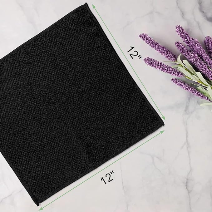 Washcloths Bulk - 100 Pack - Face Towels (12" x 12"), Highly Soft Wash Cloths and Hand Towels, Fast Drying Multi-Purpose Microfiber Cleansing Cloths for Bathroom, Hotel, Spa, and Salon - Black