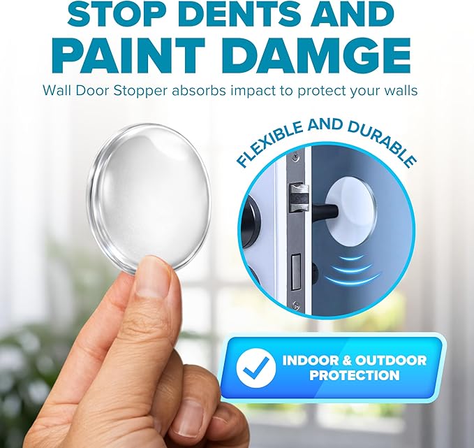 Strongest Home Wall & Door Handle Stopper 2" Set of 10 Pieces of Clear Rubber Door Knob, Round Wall Shield Cushion, Quiet Wall Protector for Door Handle, Guard Door Bumper Self-Adhesive