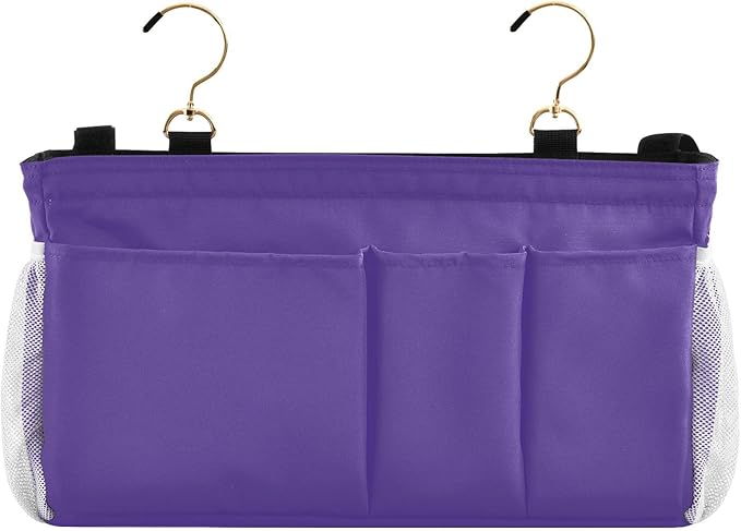 KOPIRIT Dark Purple Bedside Caddy Storage Bag Bedside Organizer for Bunk Bed Headboards College Bedside Shelf Hanging Organizer 6 Pockets with Hooks for Magazine Water Bottle Holder