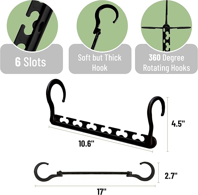 Mr. Pen- Space Saving Hangers for Clothes, 12 pcs, Black, Plastic Multi Clothes Hangers Space Saving, 6 Slots, 360° Rotating Hooks