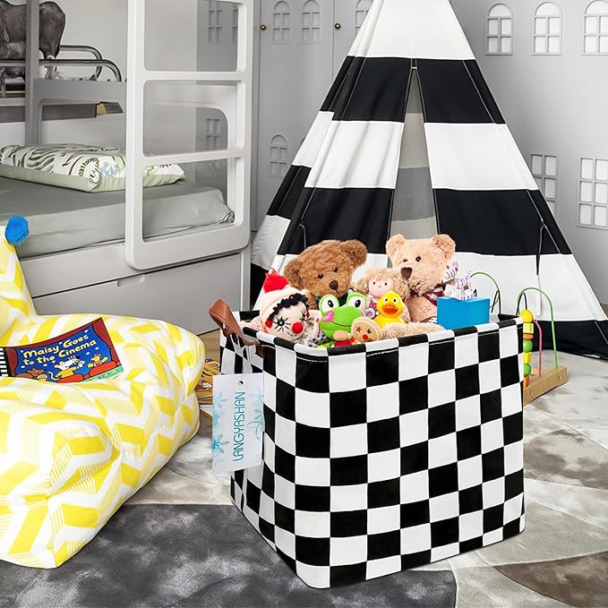 LANGYASHAN Square Storage Baskets Waterproof Canvas Children Laundry Nursery Hamper for Shelves Gift Baskets Toy Organizer Room Decor (Square Racing flag)