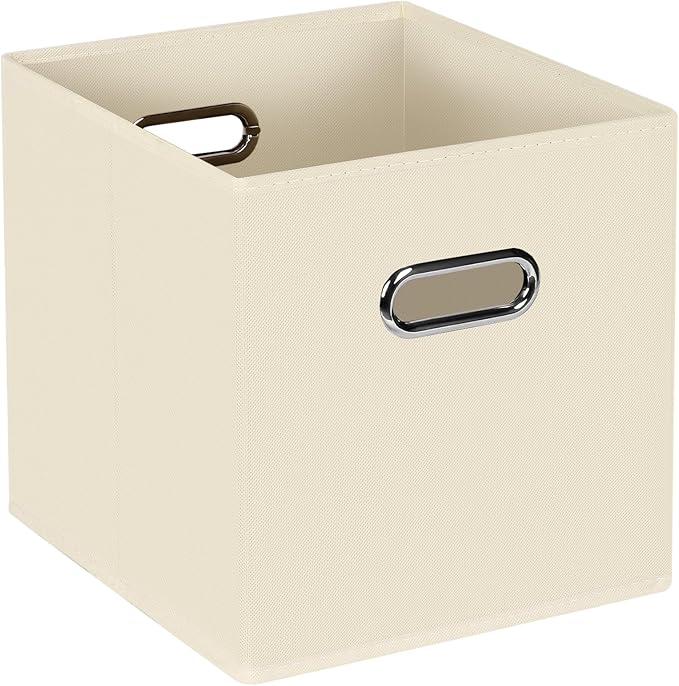 STOREONE Fabric Storage Bins Cubes Baskets Containers-(11X11X11) with Dual Handles for Shelf Closet, Nursery Home ， Bedroom Organizers, Foldable Set of 1 (Creamy- White )