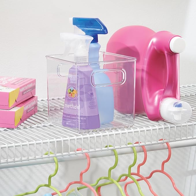 iDesign Pantry Storage Bins with Handles - Cube Organizer Bins for Cabinets or Fridge - Set of 4 - Clear