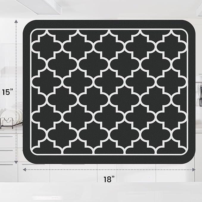 WISELIFE Dish Drying Mat Super Absorbent Drying Mat Large Dish Drying Mats for Kitchen Counter Easy Clean Dish Mat Kitchen Drying Mat15"x 18" Stylish Black