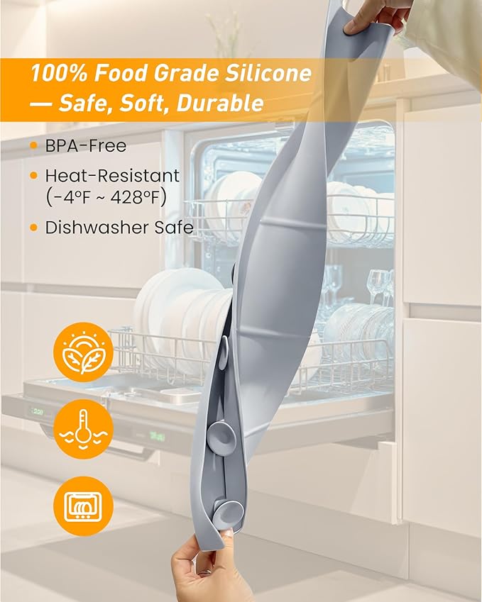 Kitchen Sink Splash Guard 23" Silicone Water Guard with Strong Suction Cups, Faucet & Countertop Protector, Bathroom & Sink Edge Splash Guard Strip, Easy Install, Dishwasher Safe-Grey