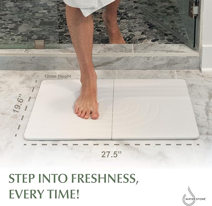 Water Stone Quick-Drying Bath Mat, Off-White – Standard Size (27.5” x 19.6”), Eco-Friendly, Non-Slip, Fast Absorbing Bathroom Rug, Soft & Comfortable
