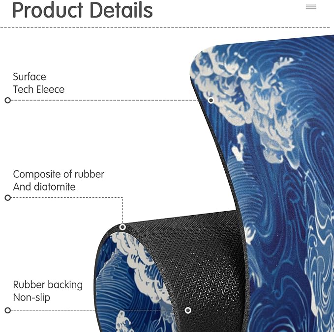 Kitchen Sink Splash Guard 2 PCS 30 Inch Sink Faucet Mat Splash Guard for Bathroom Countertop Water Absorbent Foldable Cuttable Soft Washable Blue Ocean Waves