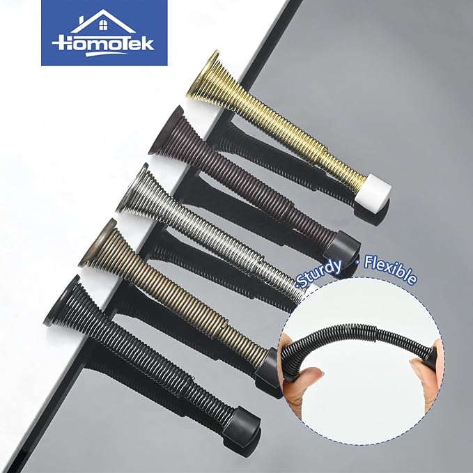 HOMOTEK 10 Pack Telescoping Spring Door Stoppers, Extended from 3-1/8 to 4-1/4 inches Wall Mount Extra Long Door Stops- Flexible Spring Doorstops Wall Protector (Black)
