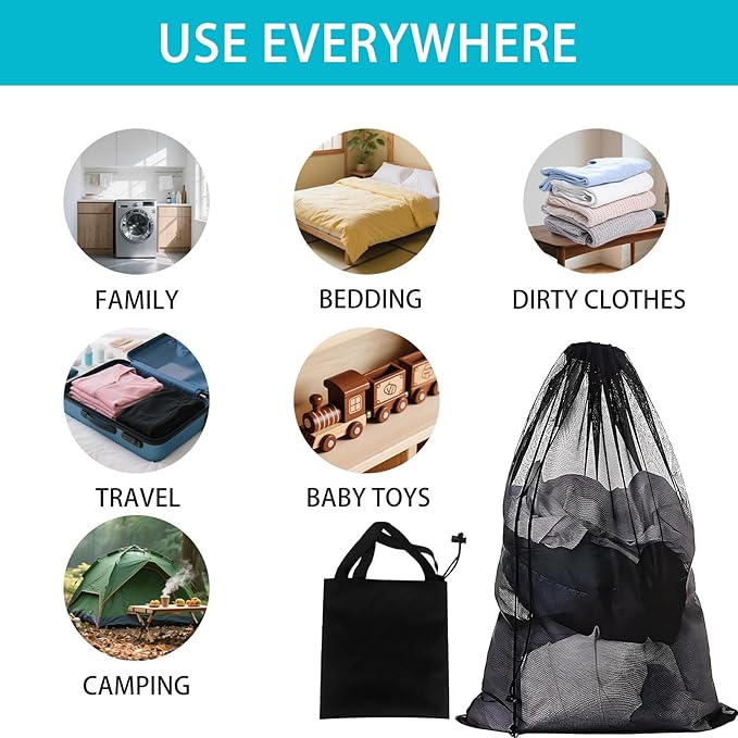 2 Pack Mesh Laundry Bags with Drawstring Closure, 23 X 35 Inches Large Washable Mesh Laundry Bag for Travel, Sports, Dorms, Family and Apartment Dwellers