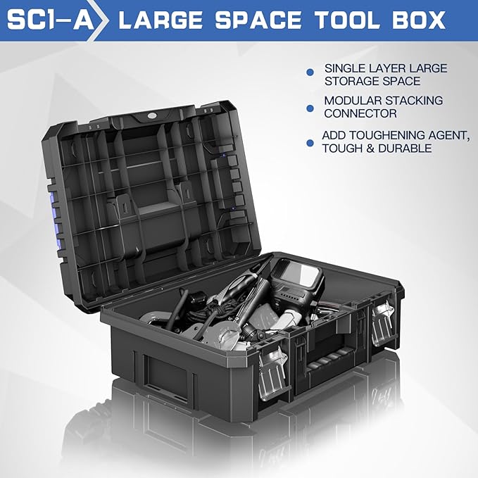 5 Tier Stackable Tool Box with Wheels,Rolling Tool Box with Drawers,Modular Tools Organizer,Portable Tool Box with Transparent Parts Box,Large Capacity Toolbox,for Garage Storage,Home and Repair Shop