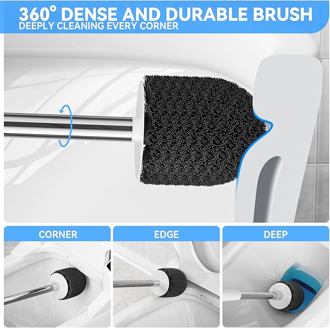 TRENTI Toilet Brush, Toilet Brush and Holder Set, Bristles Toilet Bowl Brush Head with Ventilated Holder, Wall Mounted Compact Toilet Brush Set for Bathroom Deep Cleaning (2, White)