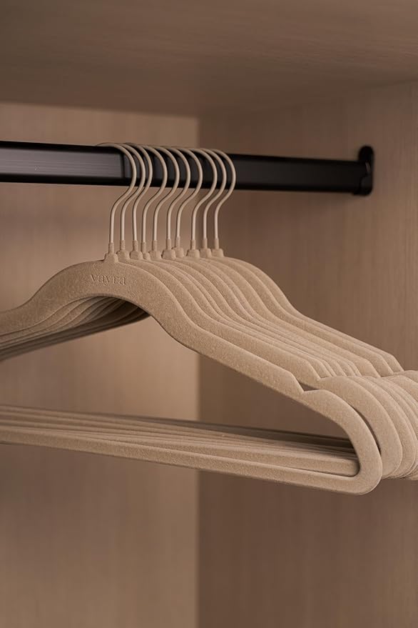 Vayra Home Velvet Hangers – Non-Slip Clothes Hangers for Closet Organization – Neutral Beige, Strong Hold, Matte Hook – Adult (Set of 10)