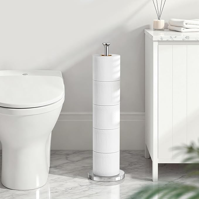 Toilet Paper Holder Stand(with Reserve Function), Free-Standing Spare Rolls Storage Holder, Stainless Steel, Modern Design