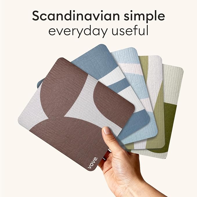 Vove Swedish Dishcloths 5-Pack, Modern Abstract - FSC Certified Cellulose & Cotton, Oeko-TEX Standard 100, Reusable Washable Kitchen Cleaning Cloths, Eco Friendly Floral Design