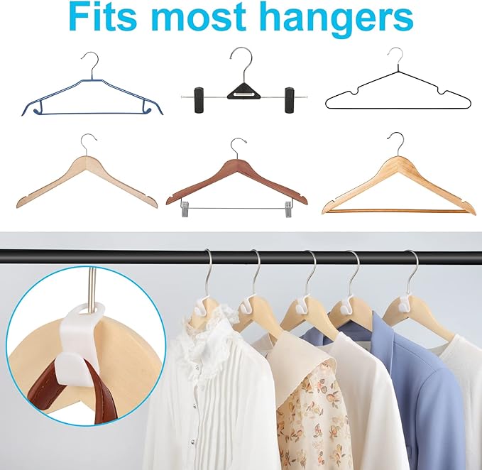 100 PCS Space Saving Hanger Hooks and Clips for Plastic Hangers (White)