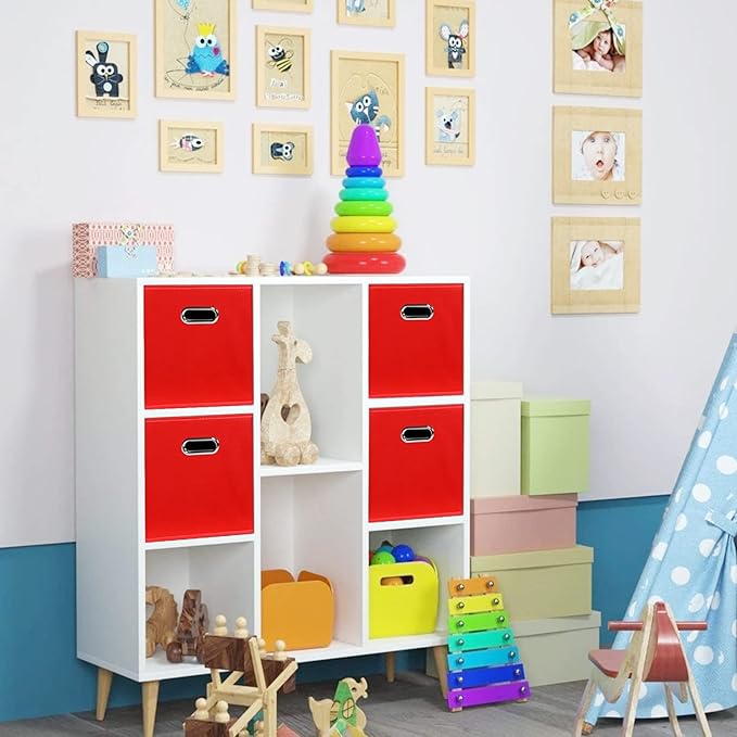 STOREONE Fabric Storage Bins Cubes Baskets Containers-(11X11X11) with Dual Handles for Shelf Closet, Nursery Home ， Bedroom Organizers, Foldable Set of 6 (Red)