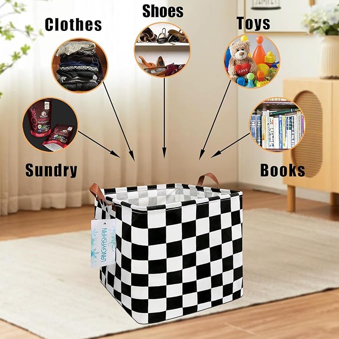 LANGYASHAN Square Storage Baskets Waterproof Canvas Children Laundry Nursery Hamper for Shelves Gift Baskets Toy Organizer Room Decor (Square Racing flag)