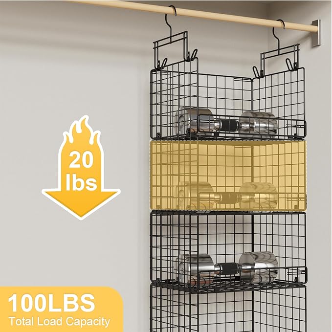 5 Tier Hanging Closet Organizer with Adjustable Dividers, Heavy-Duty Storage Shelves for Clothing, Kitchen, Laundry Room, Extra Large Baskets, 15.7" W x 11.8" D x 51" H, Black