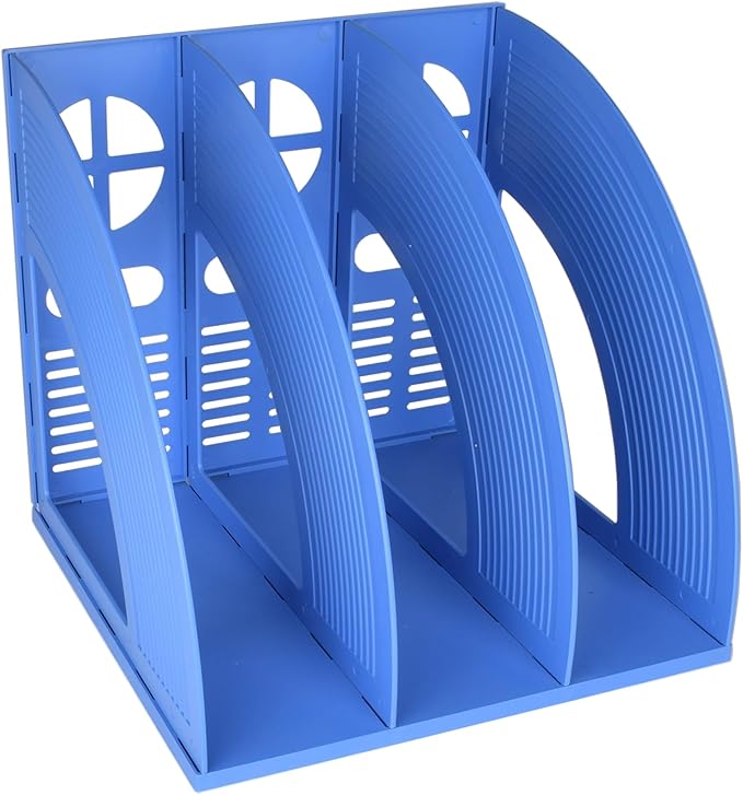 SAYEEC Magazine File Holder Desk Binder Holder Plastic File Sorter Folder Organizer Stand Book Shelf Dividers Vertical Filling Storage Rack Desktop Bookshelf Display Box for Office School Home (Blue)