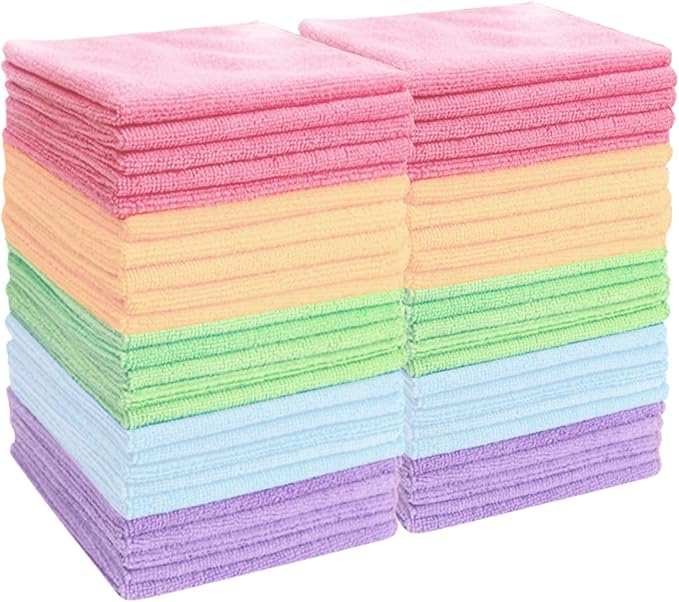 25Pcs Microfiber Cleaning Cloths, Microfiber Towels Bulk for Cars & Home,Reusable and Washable Cleaning Rags 5 Colors Assorted,11.8"X11.8"