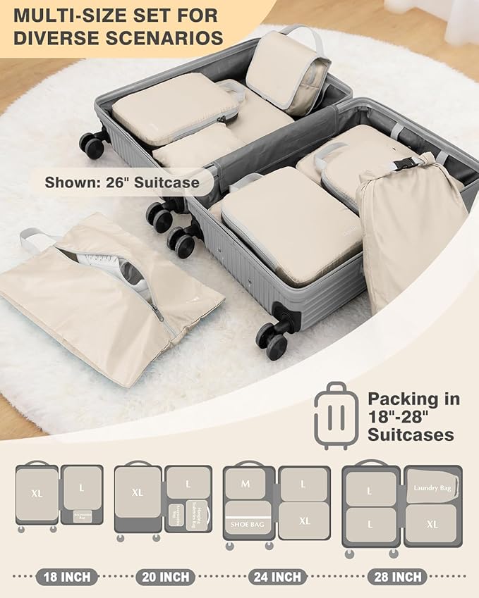 Gonex Compression Packing Cubes, 3pcs/4pcs Expandable Storage Travel Luggage Bags Organizers