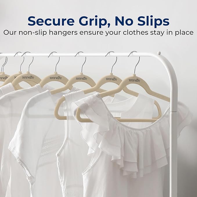 SereneLife 50 Pack Velvet Hangers - Non-Slip, 360° Swivel Hook - Ultra-Thin, Lightweight Velvet Hangers for Shirts, Sweaters, Hoodies, Kids Clothes & Dresses - Space-Saving