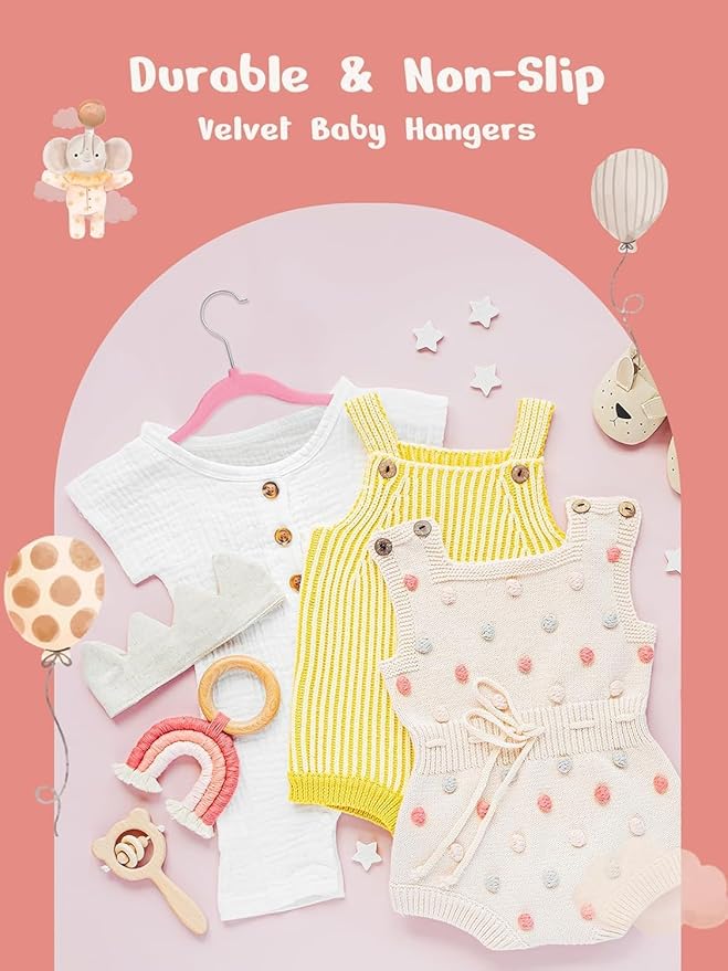 HOUSE DAY 11 Inch Velvet Baby Hangers 50 Pack Lt-Pink, Premium Kids Hangers for Children, Infant & Toddler Clothes, Durable Non Slip Small Baby Felt Hanger for Closet, Ideal for Everyday Use