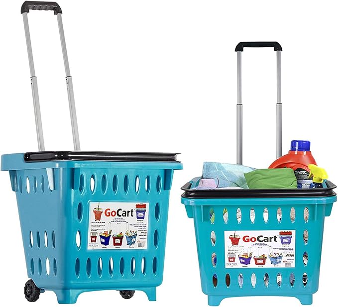 dbest products GoCart,Teal Grocery Cart Shopping Laundry Basket on Wheels