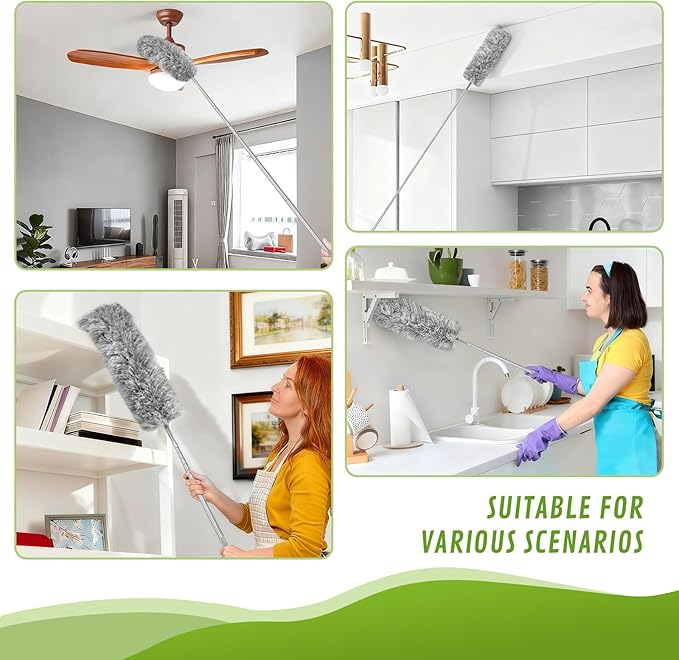12-in-1 Professional Deep Cleaning System, 100-inch Extendable Duster with Under-Appliance Pads & Multi-Angle Heads for Ceiling Fans, High Ceilings, Blinds, and Gaps