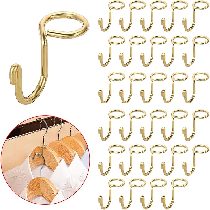 Sumnacon Gold Metal Hanger Extender Hooks - 30 Pcs Mini Cascading Hooks for Velvet & Wooden Hangers, Hat Bag