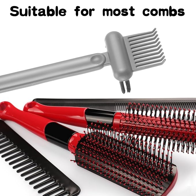 2Pcs 2-in-1 Hair Brush Cleaner & Remover Tool Brush Cleaning Tool Comb Cleaner Effective Hairbrush Cleaner Hair Brush Remover Rake for Man Woman Home Travel Salon Removing Hair Dust (Grey)