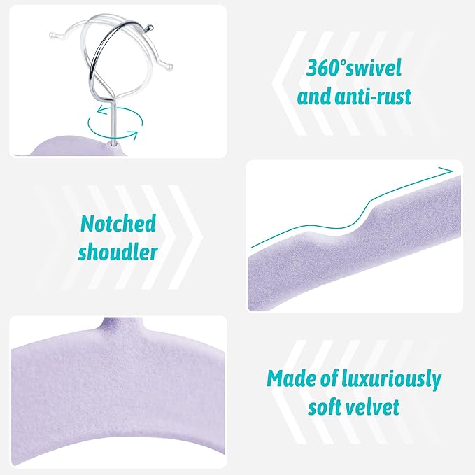 Sishynio 30 Pack Velvet Hangers - Non Slip Slim Hangers for Closet Organization, Space Saving Clothes Hangers with Notches for Dresses, Shirts(Purple)